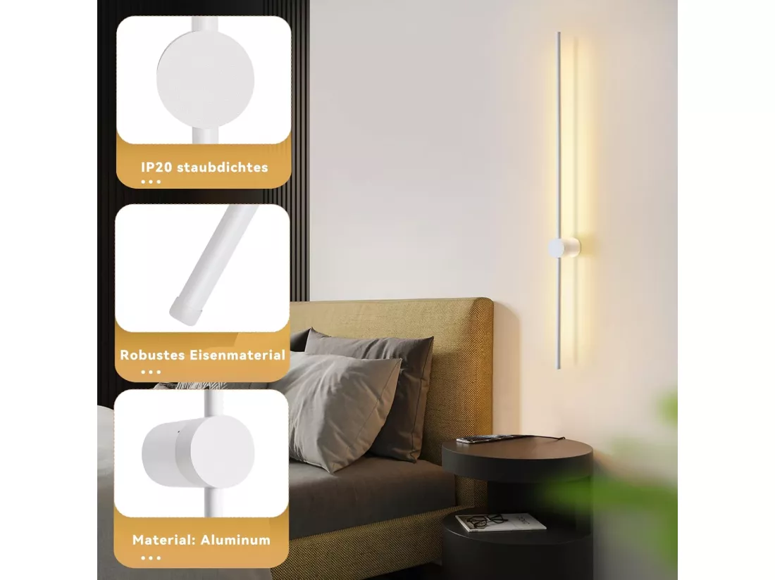 NETTLIFE Applique Murale Intérieur Applique LED 60CM Blanc Design Moderne Lampe Escalier Blanc Chaud 3000K Pivotante