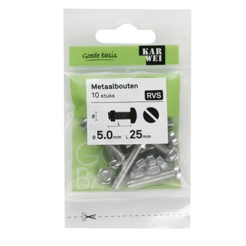 KARWEI metaalbout RVS 5x25 mm 10 stuks