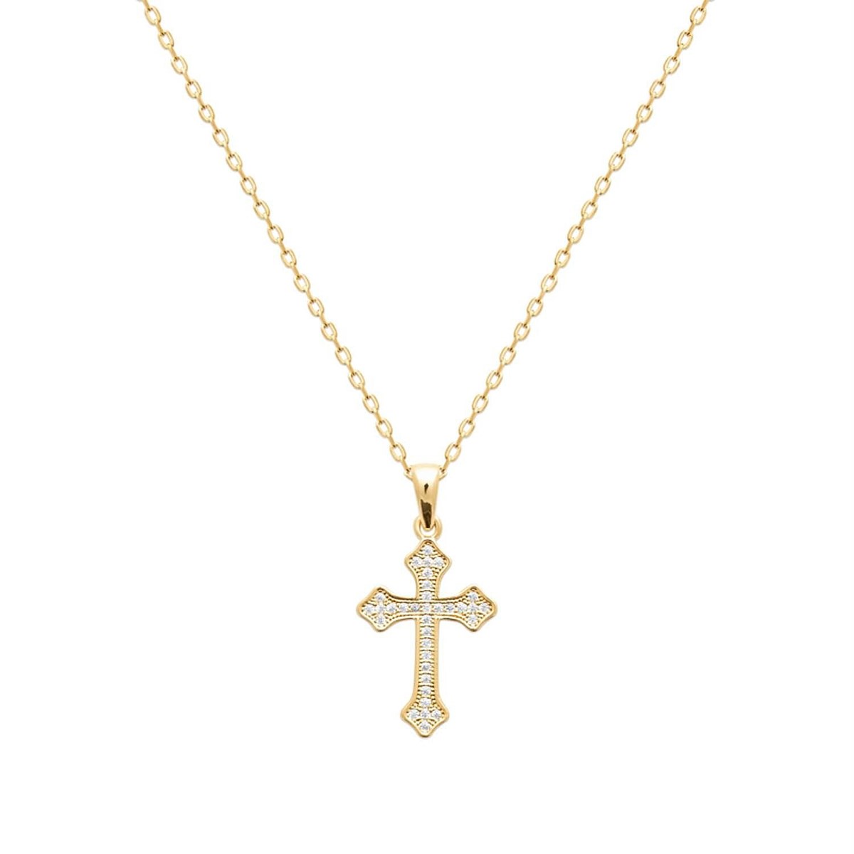 Collier croix tréflée oxydes de zirconium Plaqué OR 750 3 microns