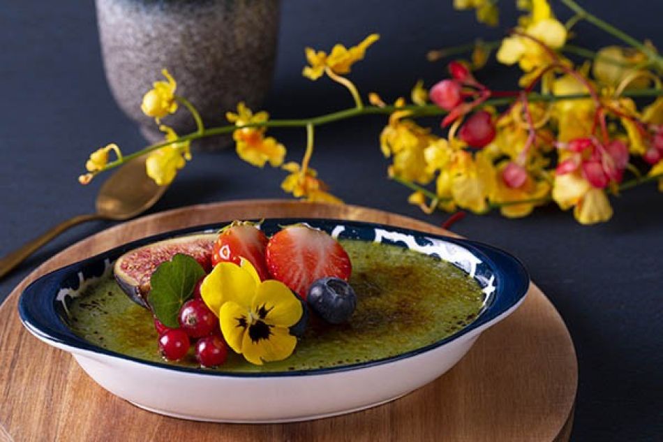 Crème brûlée met matchasmaak