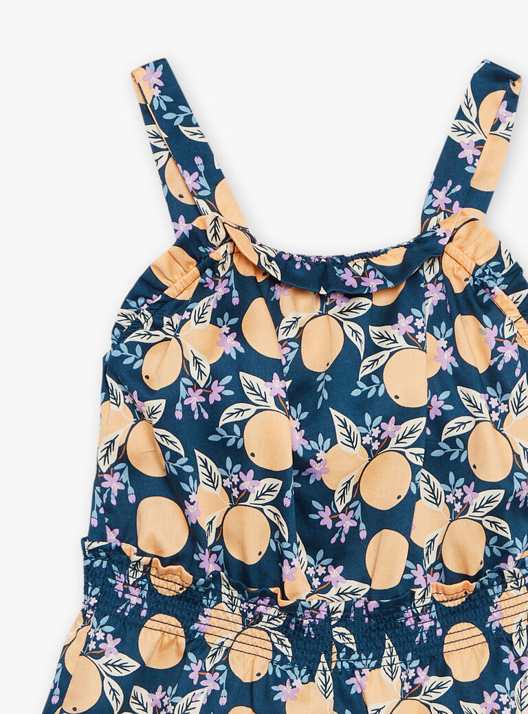 Combishort bleu-vert en satin de coton à motif oranges
