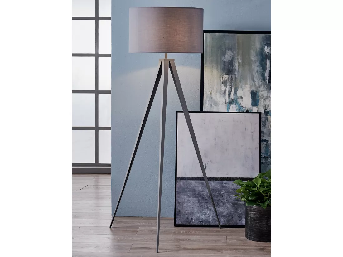 Lampadaire trépied lampe de salon sur pied abat-jour gris Romanza Teamson Home