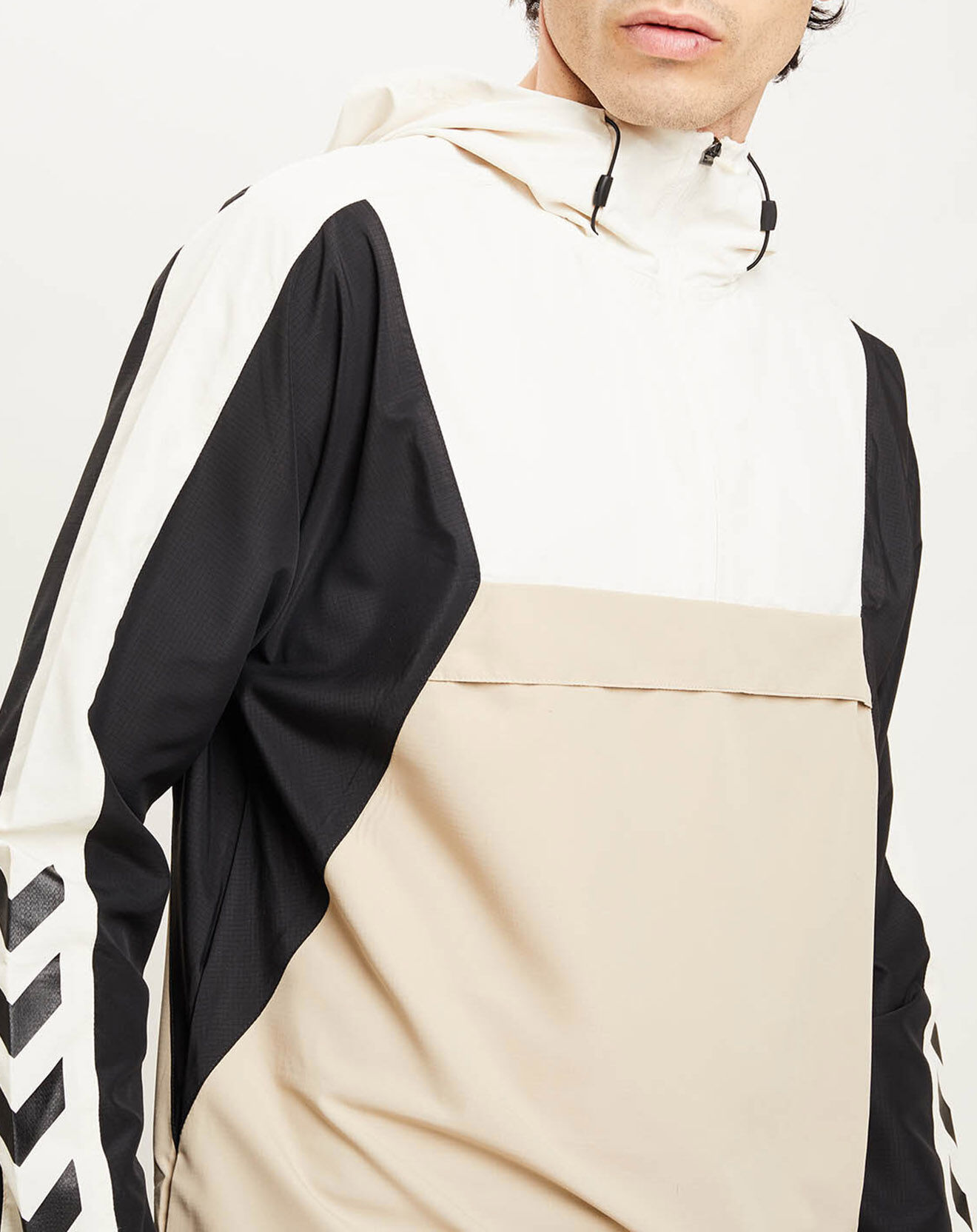 Hummel Blouson fin coupe-vent à enfiler demi zip beige/noir