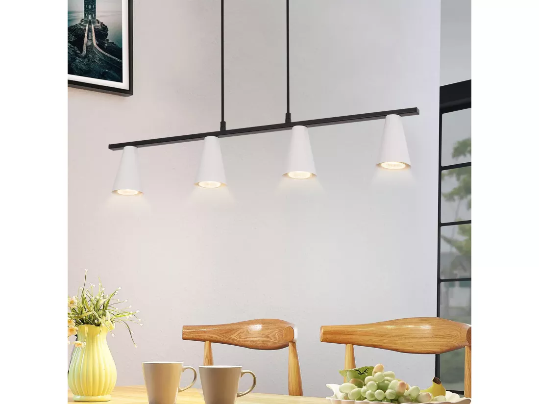 NETTLIFE Lampe suspendue table à manger lampe de table à manger 4 ampoules en métal blanc GU10 noir industriel sans ampoule