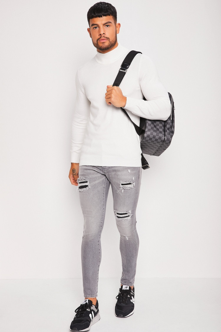 Pull fin col montant blanc