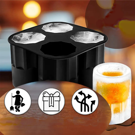 (100x53mm) 4-fach Silikon Eiswürfel Shot Glas Gefrorenes Party Schnaps Glas - Schwarz