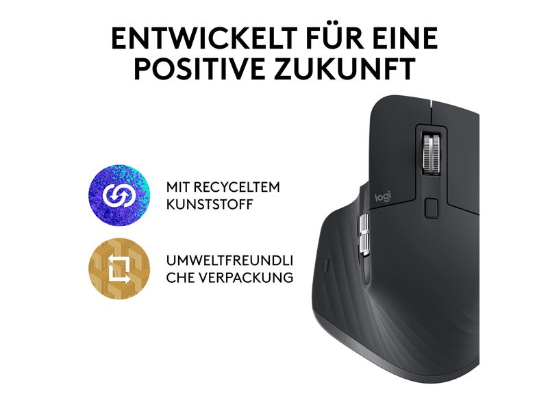 Logitech Maus MX Master 3S Graphite Kabellose Präzisionsmaus mit «Logitech Flow»-Technologie und leisen Klickgeräuschen