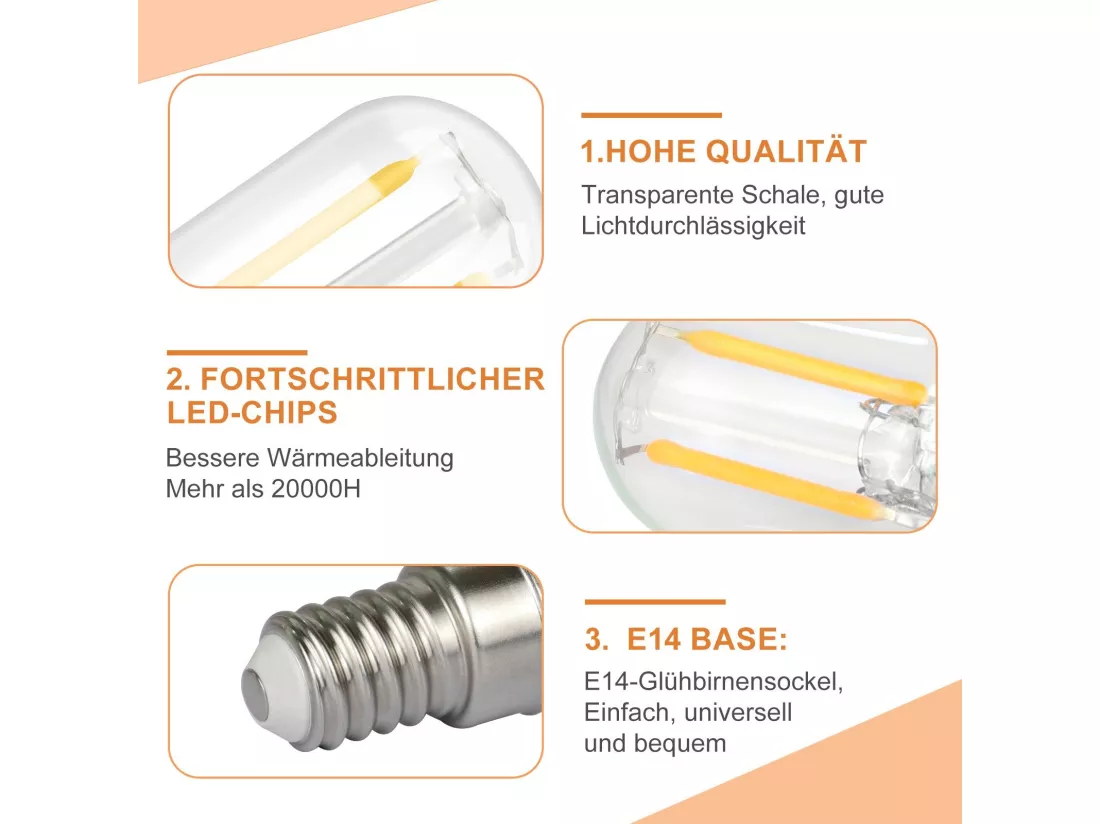 NETTLIFE Lot de 4 lampes LED E14 blanc chaud lampes vintage T22 rétro Edison 2 W 2700 K adaptées aux supports de lampe