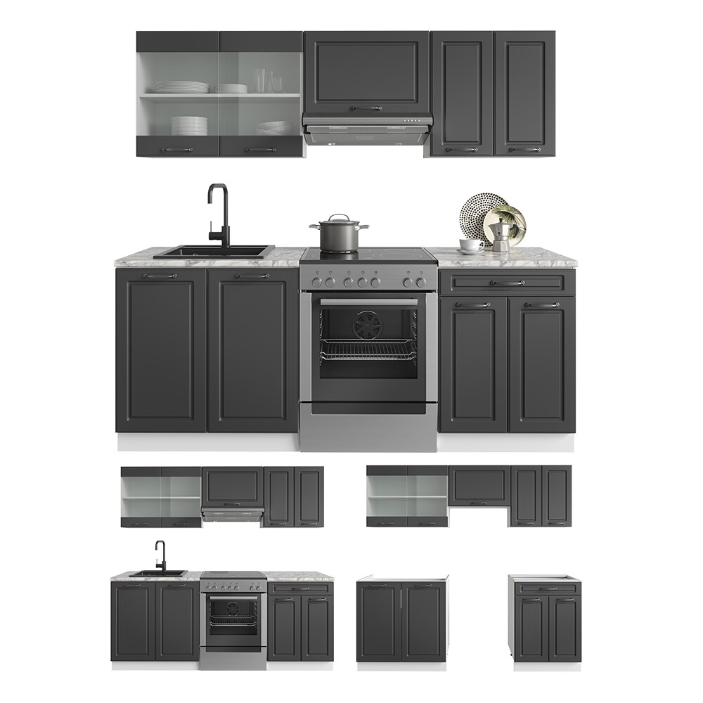 Vicco Küchenzeile Küchenblock Einbauküche R-Line 200 cm Weiß Landhaus Anthrazit