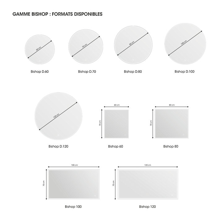 Miroir de salle de bains lumineux LED 70 x 120 cm, argenté, MPGlass Bishop