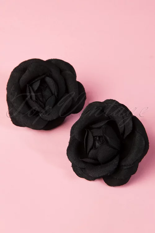 ZaZoo Pin-Up Paar Zwarte Bloem Haarclips
