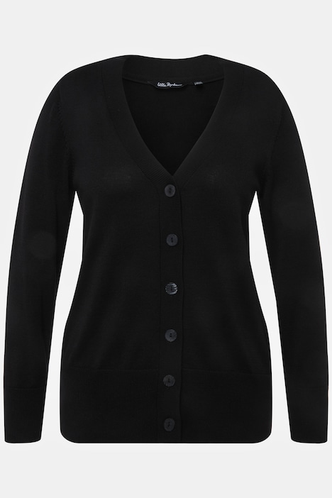 Strickjacke, V-Ausschnitt, Knopfleiste, Feinstrick