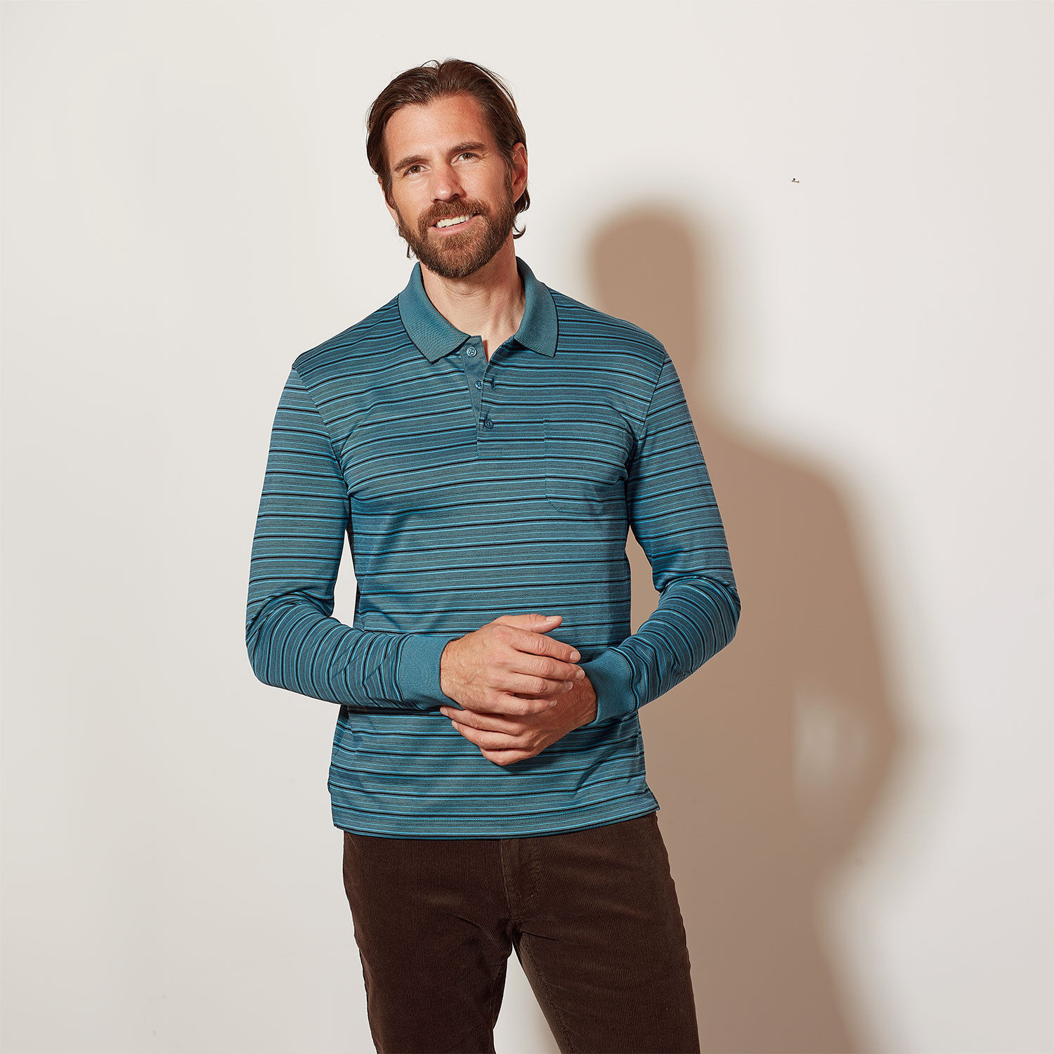 Poloshirt gestreift langarm für Herren