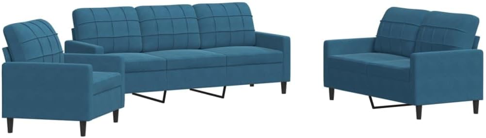 vidaXL 3-Tlg. Sofagarnitur mit Kissen, Blau, Samt, Modern, L-förmig, 197 x 77 x 80 cm, Wohnzimmermöbel, Sofa Set, Relaxsofa, Samtsofa
