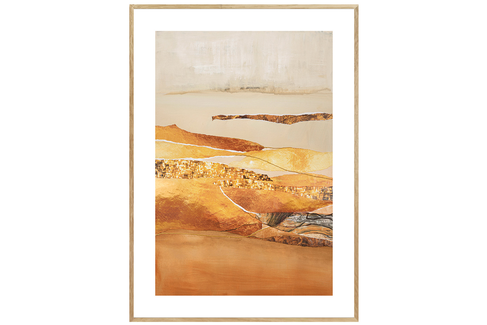 Newline Element Fire bilde Kunstnerisk poster av landskap i bruntoner med eik ramme. 50x70 cm