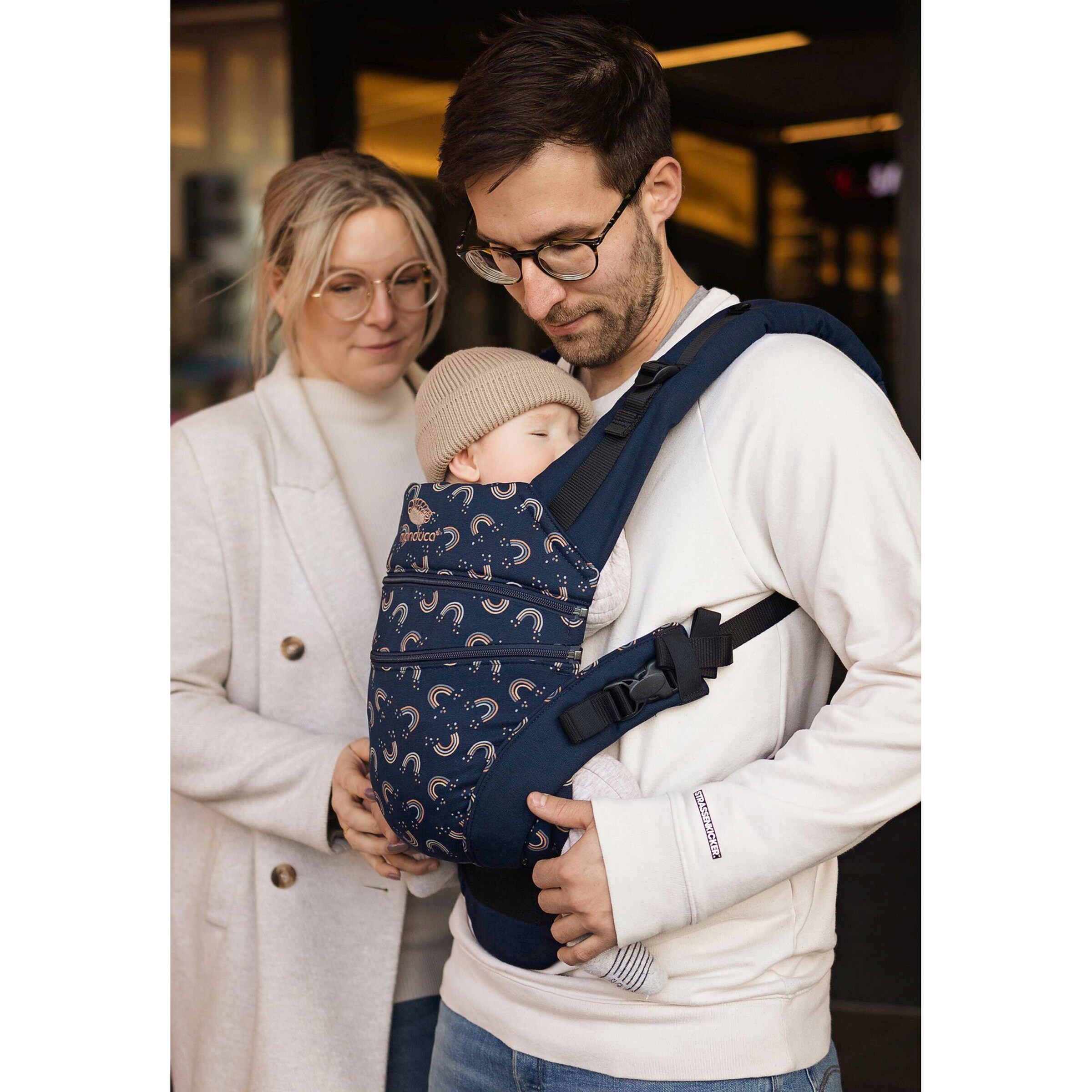 manduca® - XT Babytrage, 3 Tragepositionen, Limited Edition navy / print