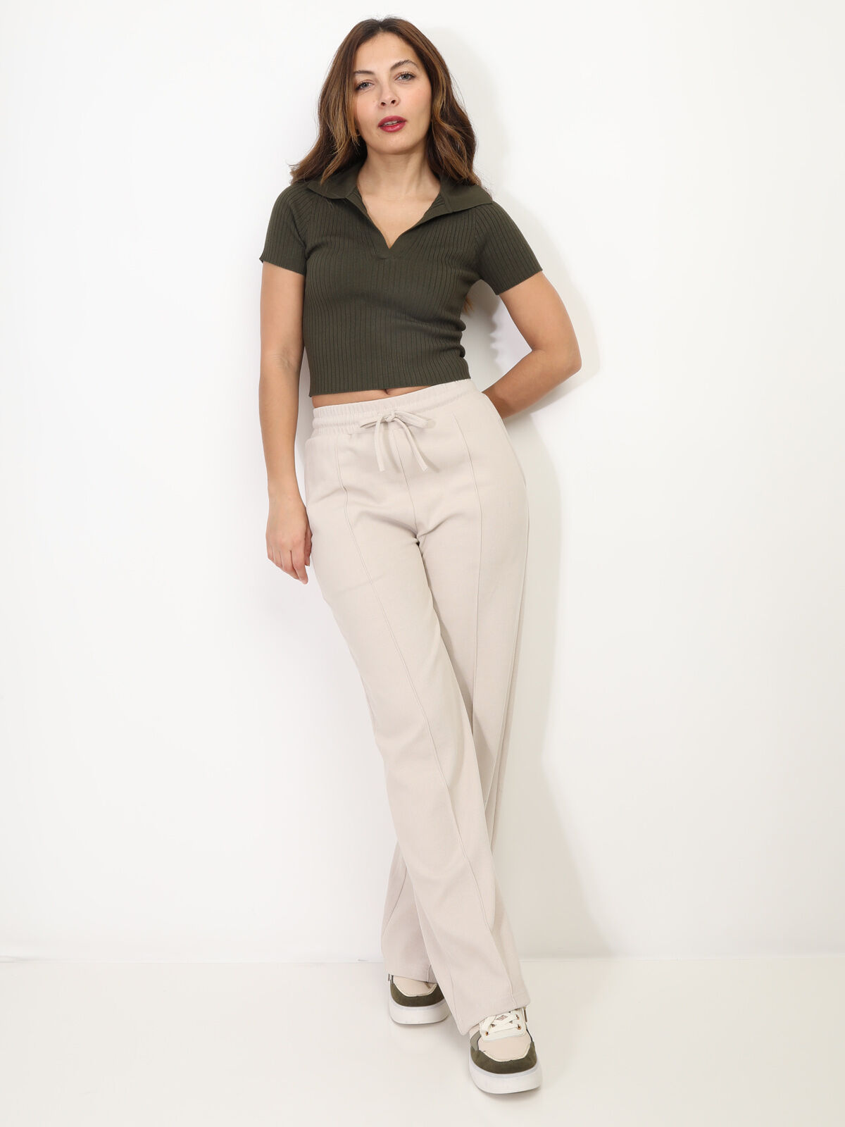 Top en maille à col polo- Kaki