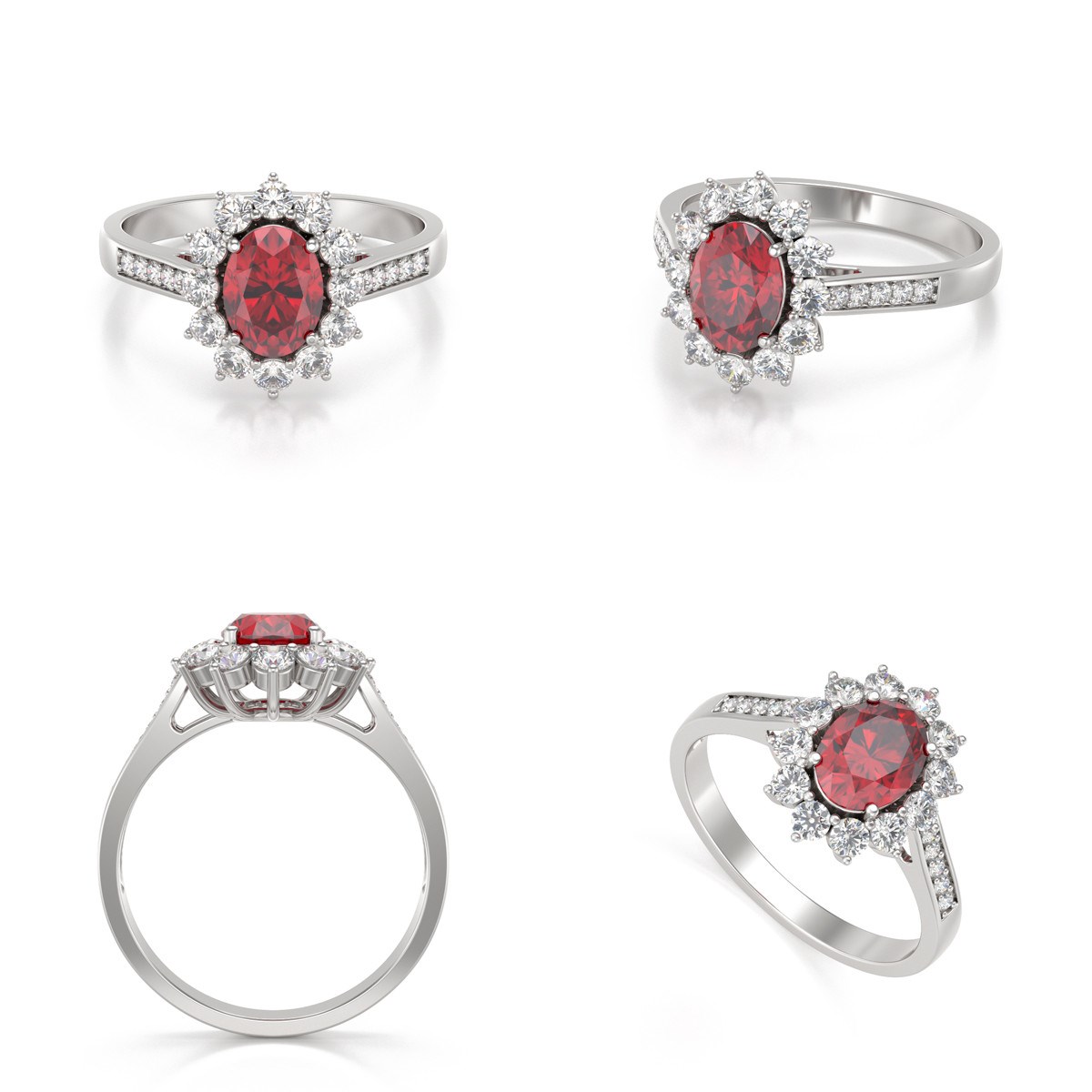 Bague ADEN Or 585 Blanc Rubis et diamants 2.92grs