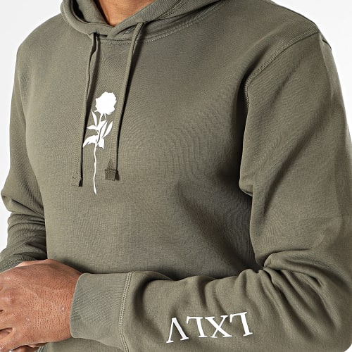 Sweat Capuche Chest Roses Vert Kaki Blanc