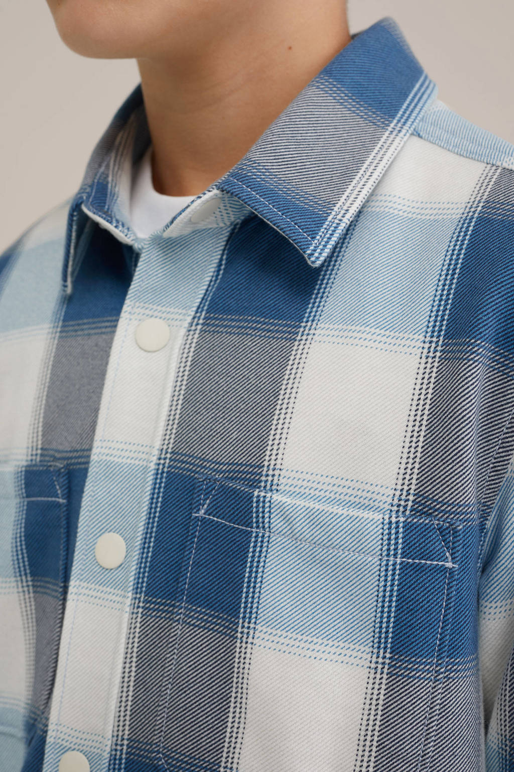 WE Fashion geruit overhemd blauw/wit/grijs