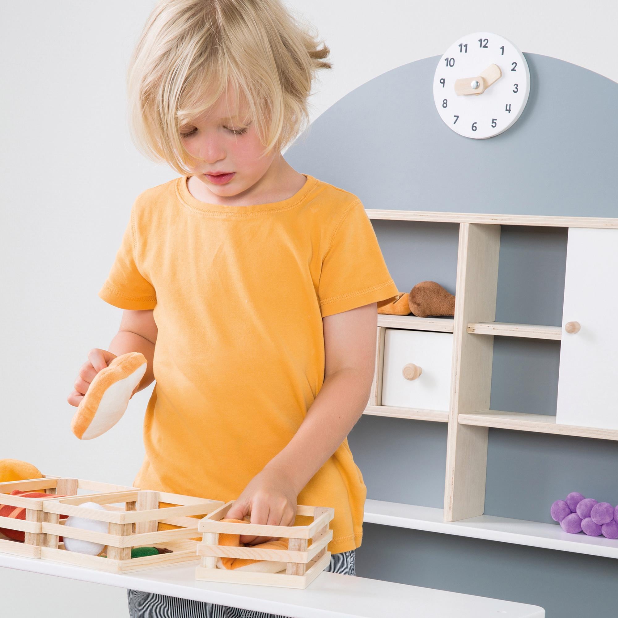 roba® Kaufladen »Verkaufsstand, weiss/grau/naur« mit Uhr