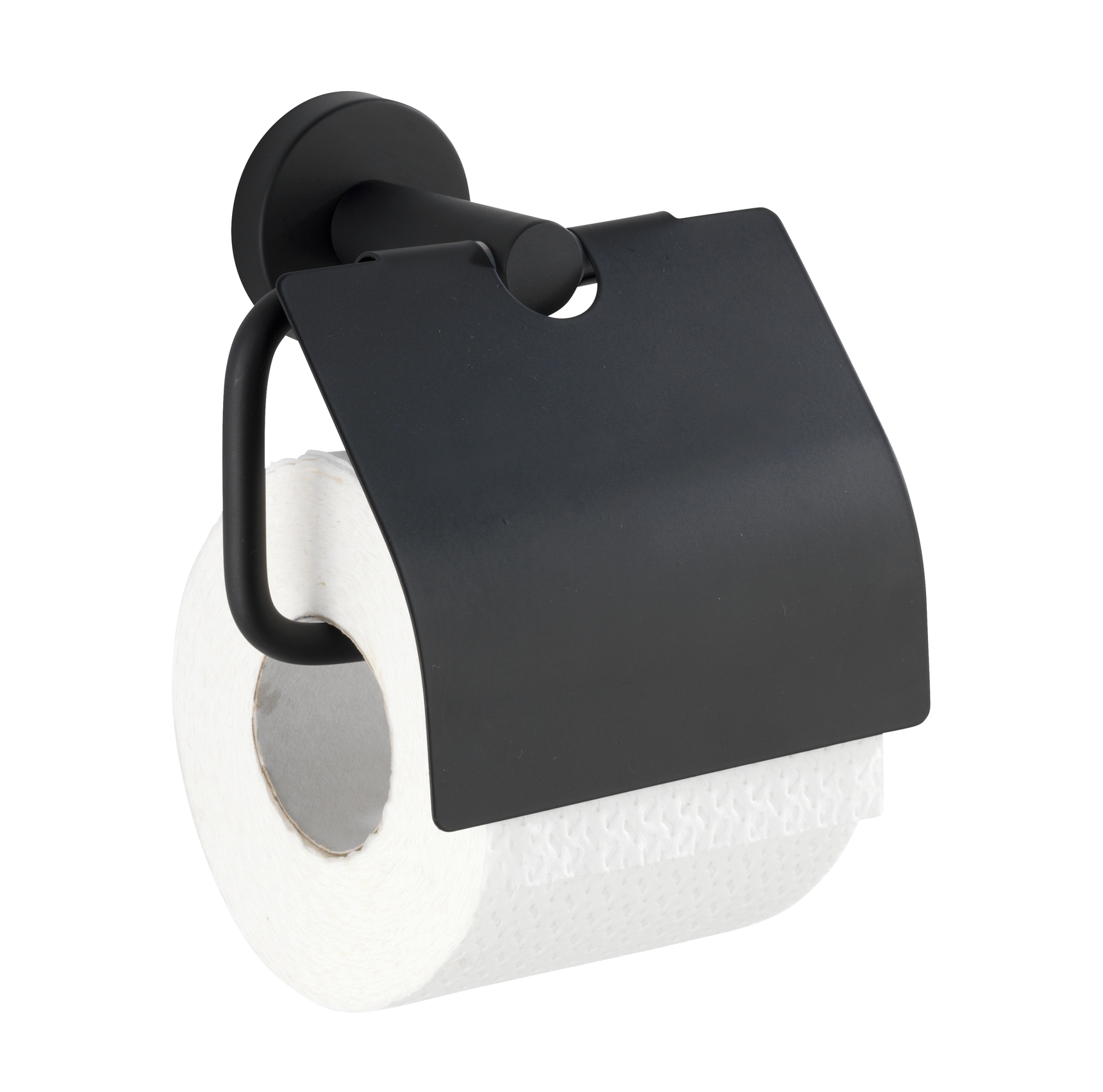 Wenko Bosio toiletrolhouder met deksel RVS zwart mat