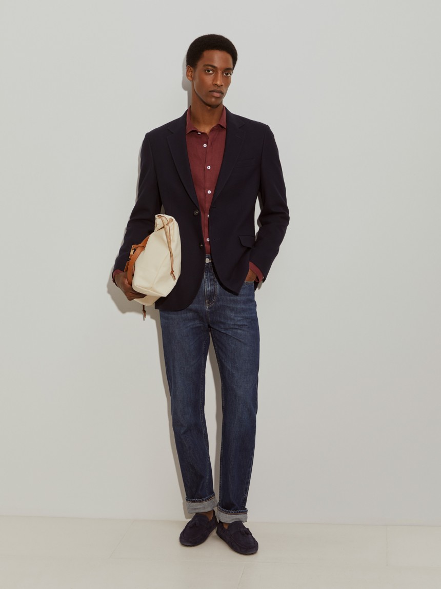 Blazer slim fit em algodão e lã