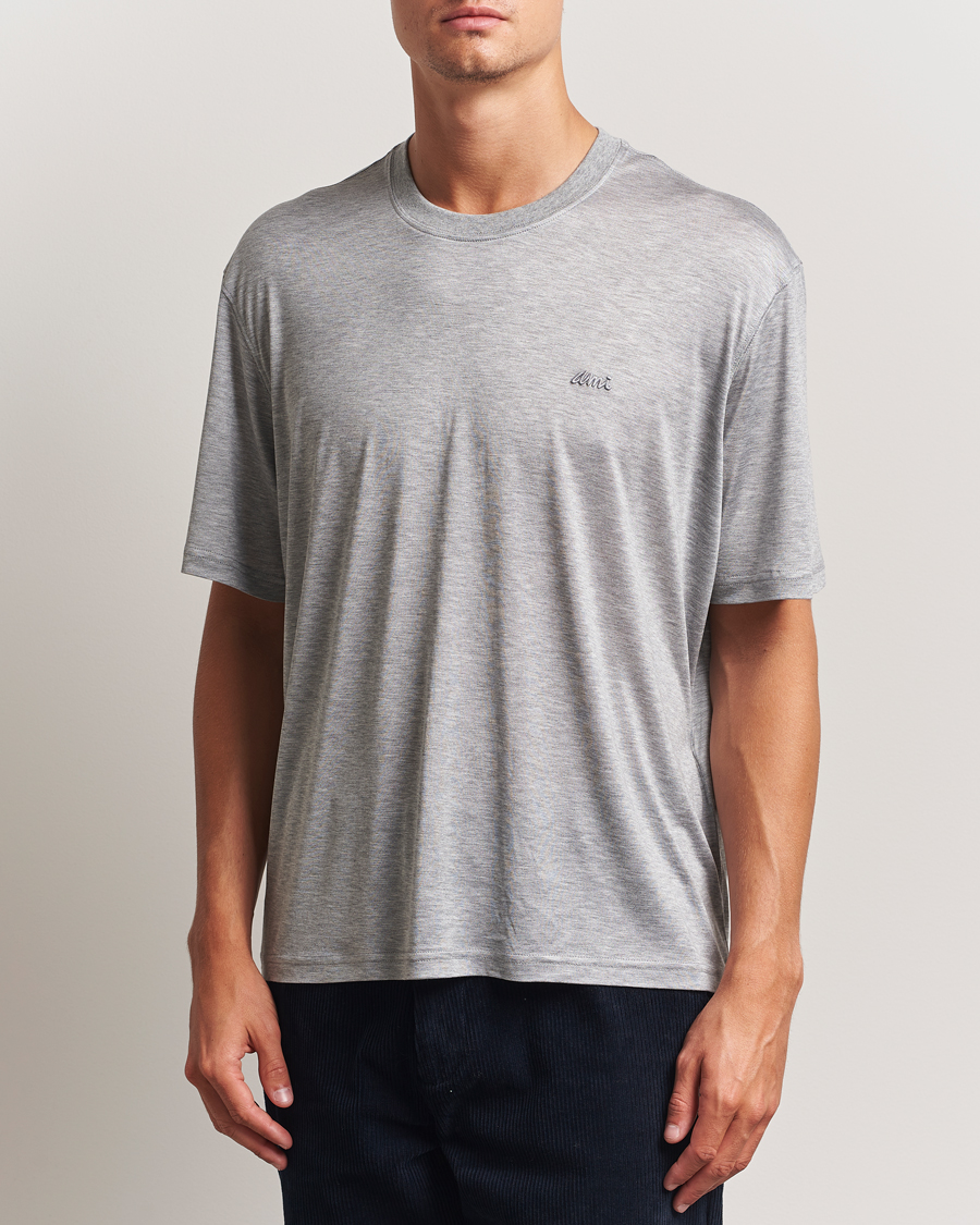 AMI Signature Logo Mercerized T-Shirt Light Grey Melange
