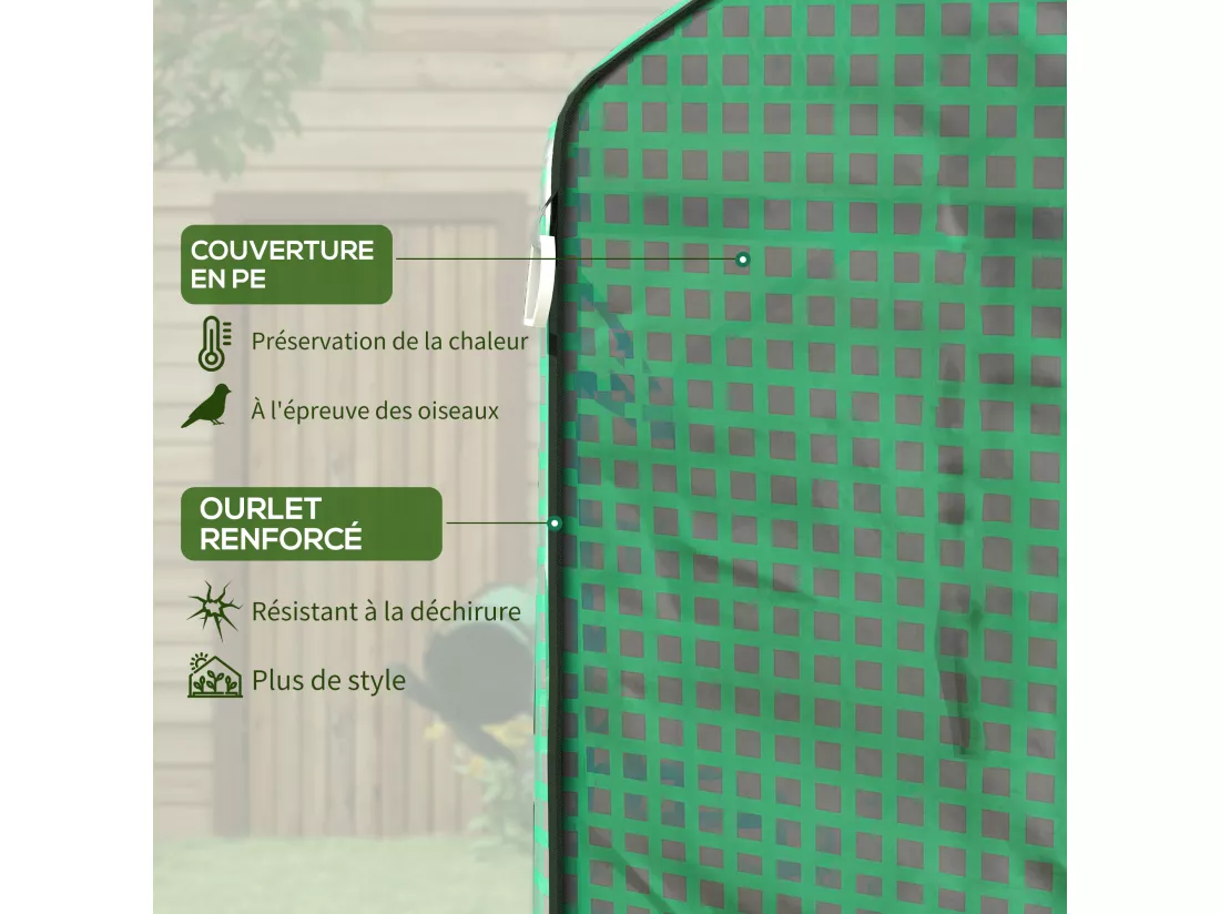 Bâche de remplacement serre de jardin dim. 140L x 143l x 190H cm - 2 fenêtres, porte zippée enroulable - PE anti-UV imperméable vert
