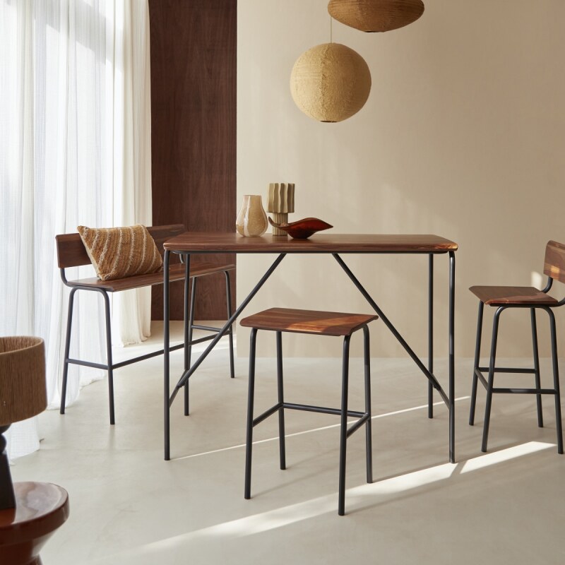 Table haute Talia en bois de palissandre et métal L 140 x P 85 cm