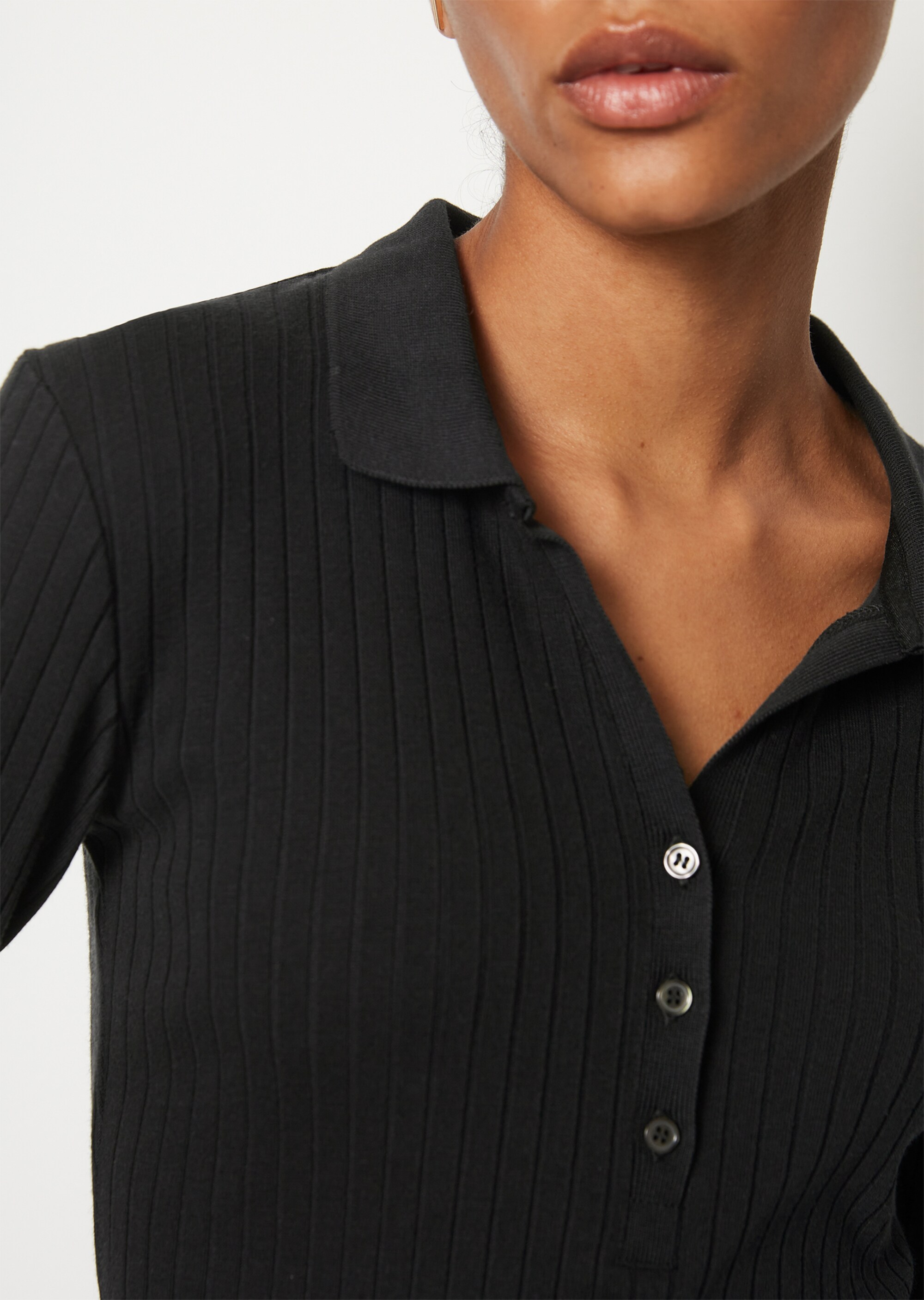 Longsleeve-Poloshirt regularaus softem Rippjersey