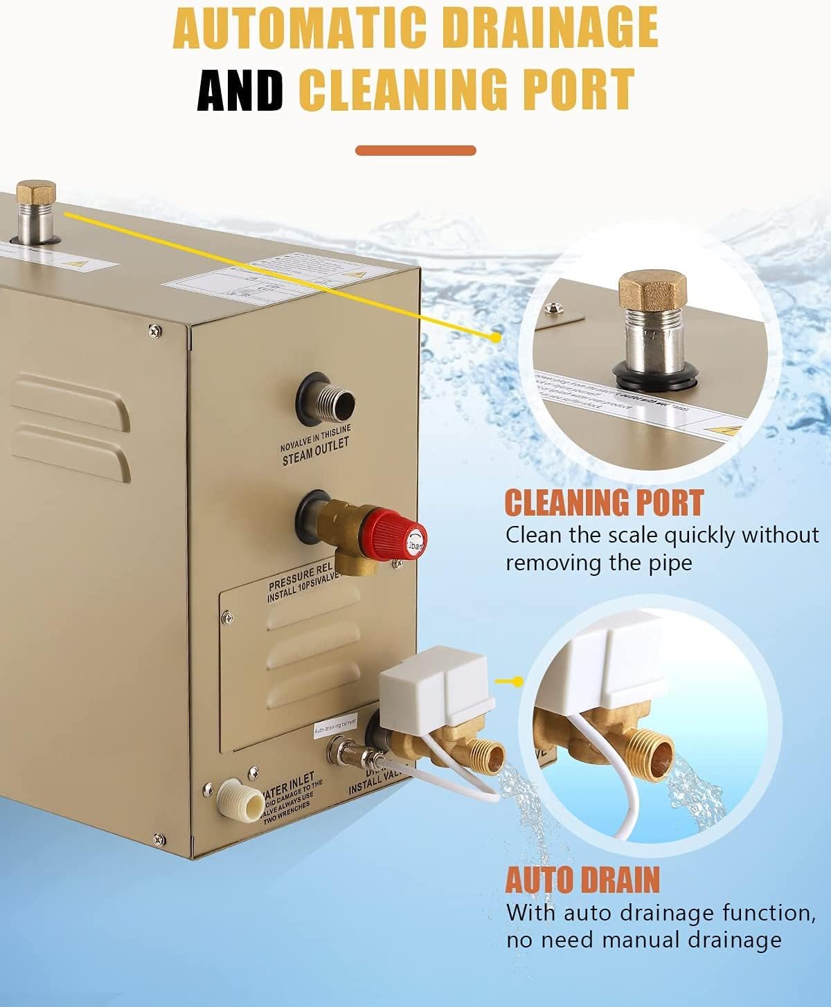 CGOLDENWALL 4.5 KW Sauan Dampfgenerator mit Automatischer Entwässerung 220 V für Zuhause und Gewerbe, Geeignet für Sauna/Dusche/Bade/SPA mit Intelligentem Touch-Controller 25-55°C, 3-4.5m3 Raumheizung