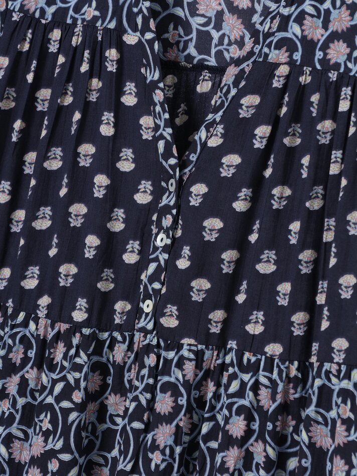 Vestido longo estampado de manga comprida - Azul
