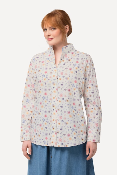 Bluse, Blüten, Kelchkragen, Langarm
