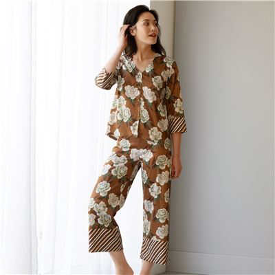Pyjama femme satin fleurs japonaises - BECQUET CRÉATION
