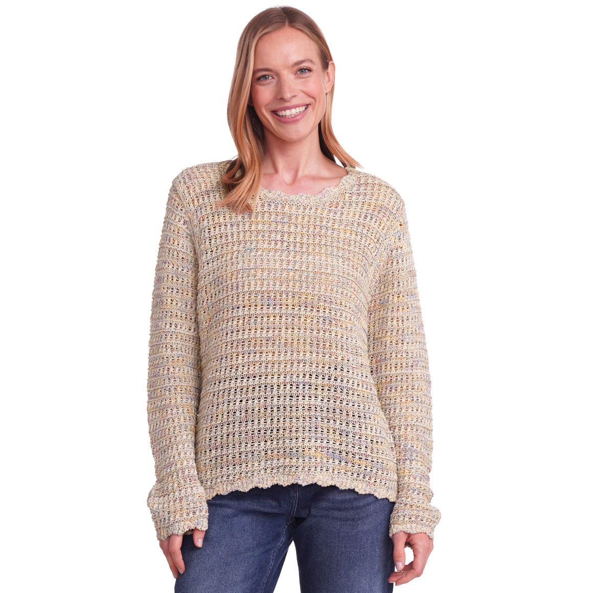 Gina Benotti Damen Strickpullover mit Farb-Mix beige / bunt
