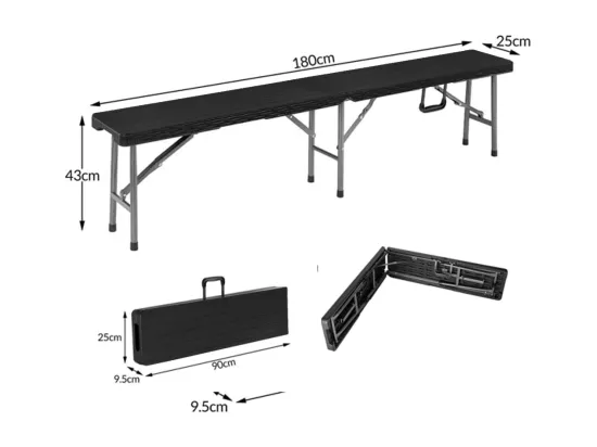 Ensemble Table de Jardin et 2 Banc Pliante - Table de Jardin Rectangulaire 8 Personnes - Ensemble Table et Banc Exterieur pour Jardin Terrasse et Balcon - Noir
