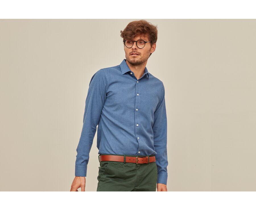 Chemise flanelle homme Bleu chiné - BARTHOLD