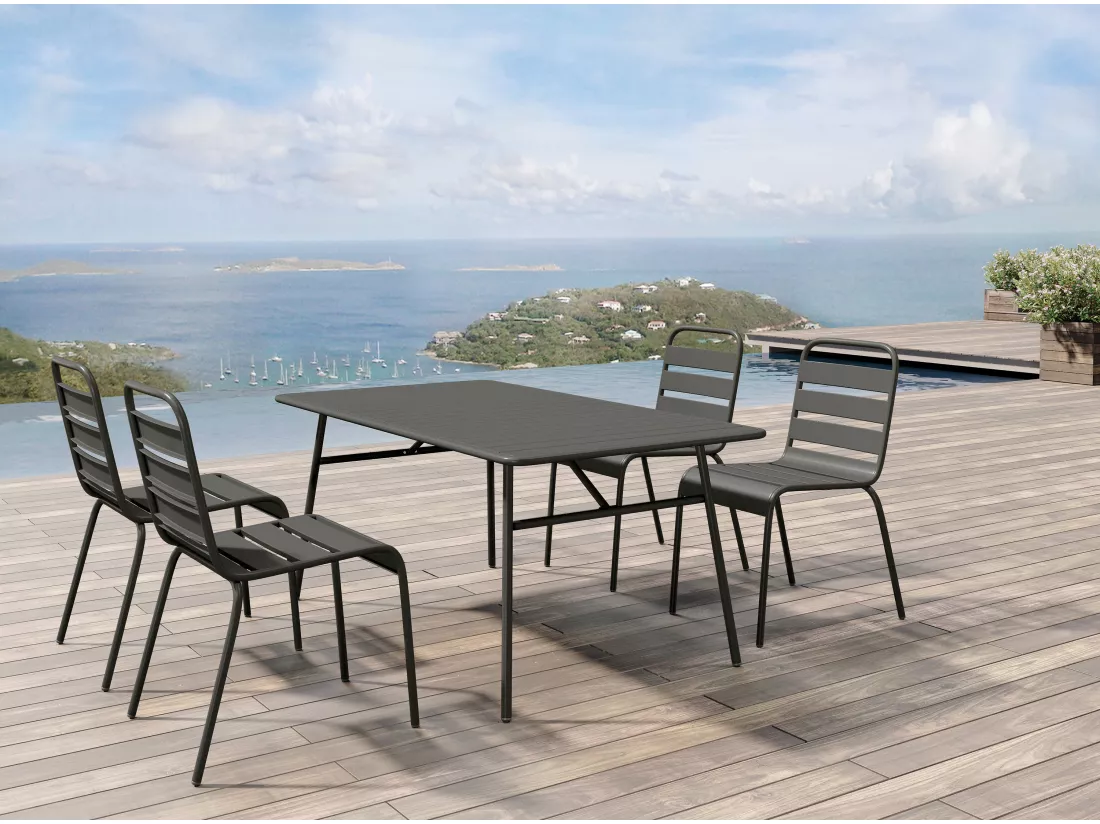 Lot de 2 chaises de jardin empilables en métal - Gris anthracite - MIRMANDE de MYLIA