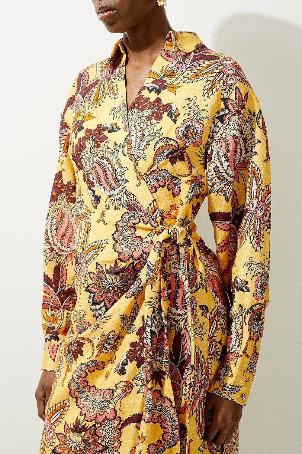 KarenMillen Robe Chemise Midi Tissée En Viscose Et Lin