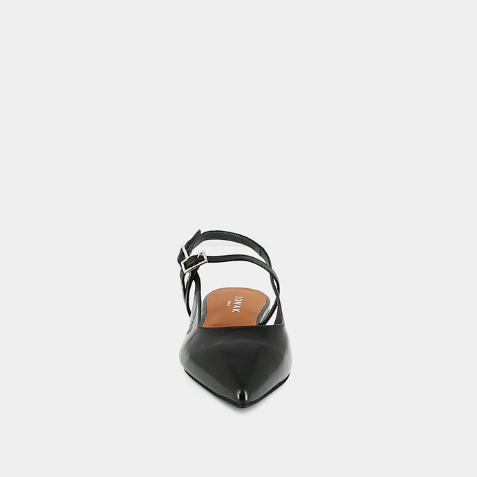 Ballerines à bouts pointus et lanières  en cuir brillant noir