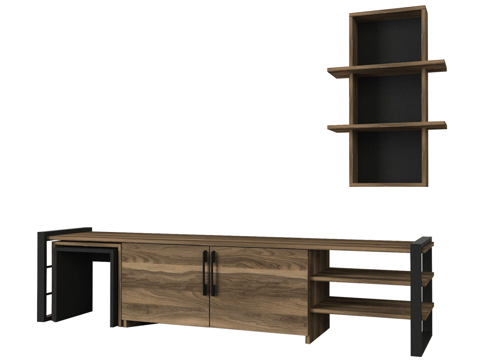 2-teilige Wohnwand - Walnuss-schwarz - 180 cm