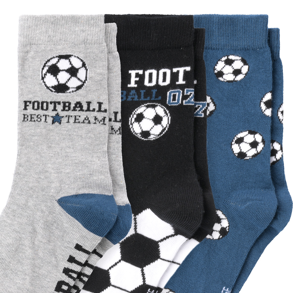 Topolino 3 Paar Jungen Socken mit Fußball-Motiven schwarz / grau / dunkelblau