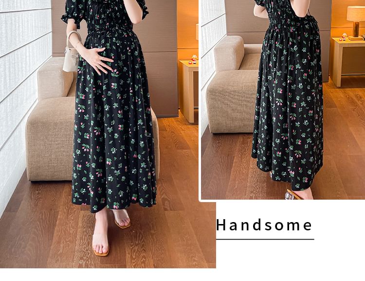 matteira - Maxi-zomerjurk met pofmouwen en bloemenprint voor zwangerschap