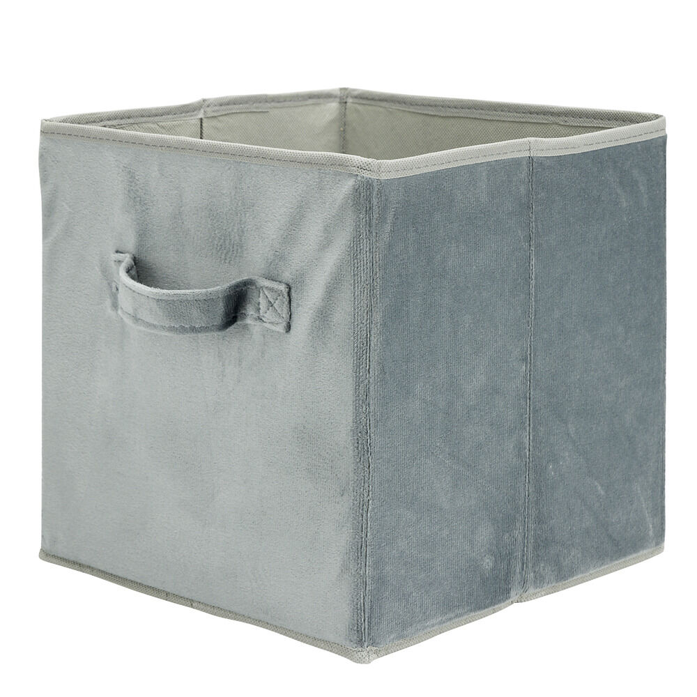 Panière de rangement pliable tissu velours gris 27x27xH27cm