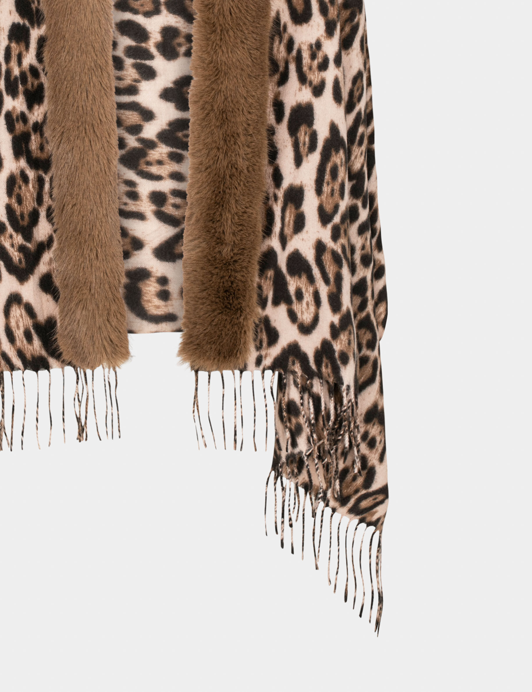 Poncho avec franges et imprimé léopard marron femme - marron