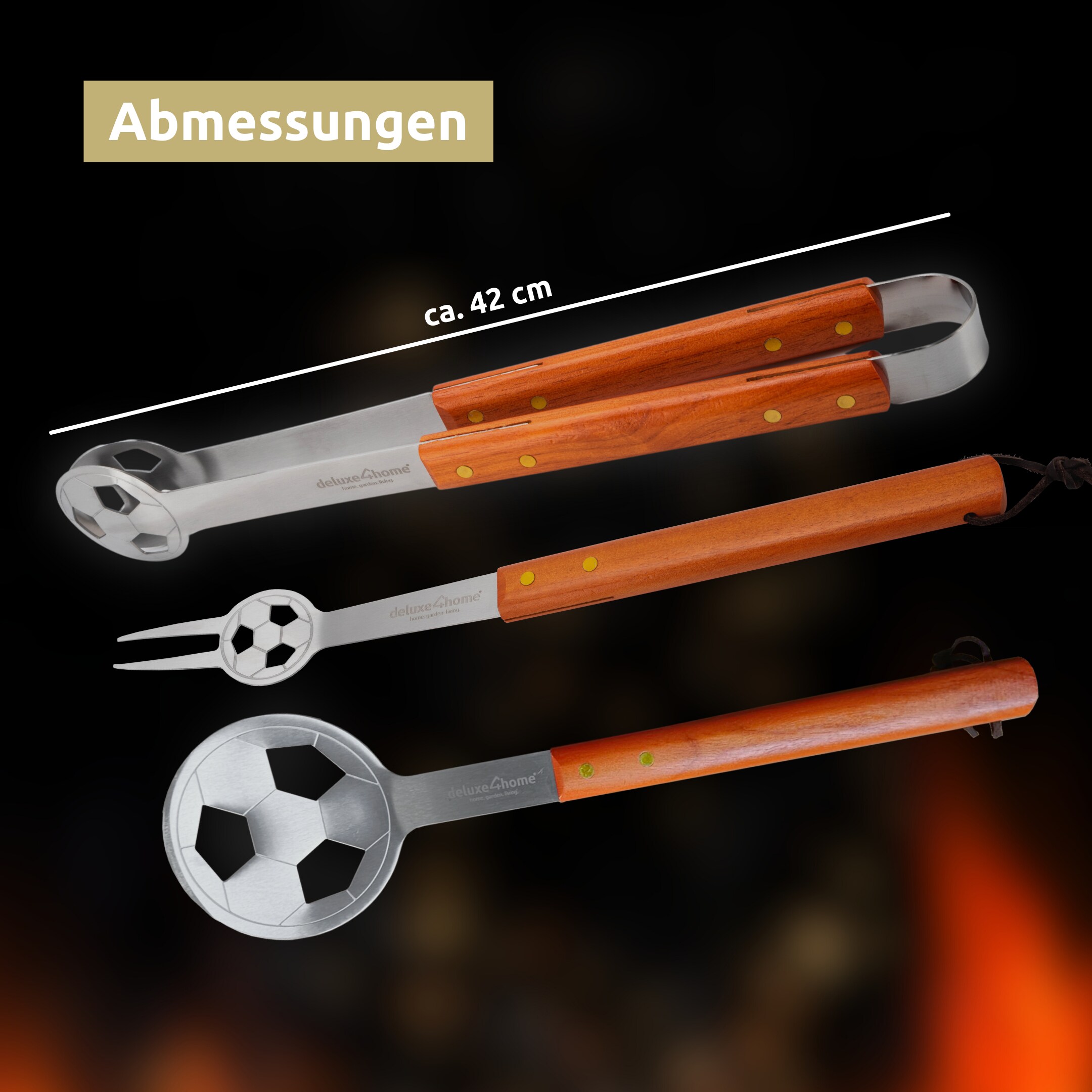 deluxe4home® Grillset: Grillgabel, Grillzange, Grillwender und Grillhandschuh