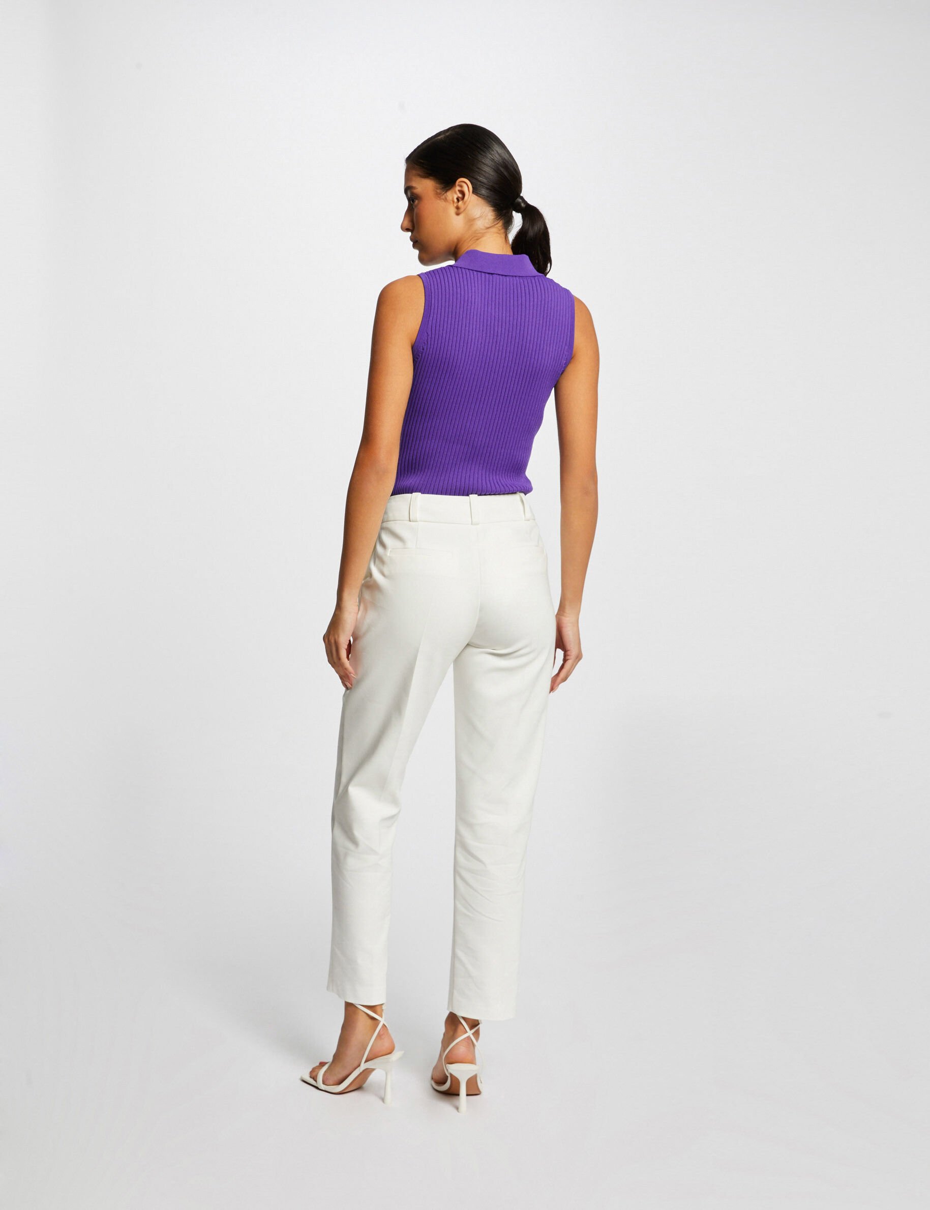 Pull débardeur sans manches col polo violet fonce femme - violet_fonce