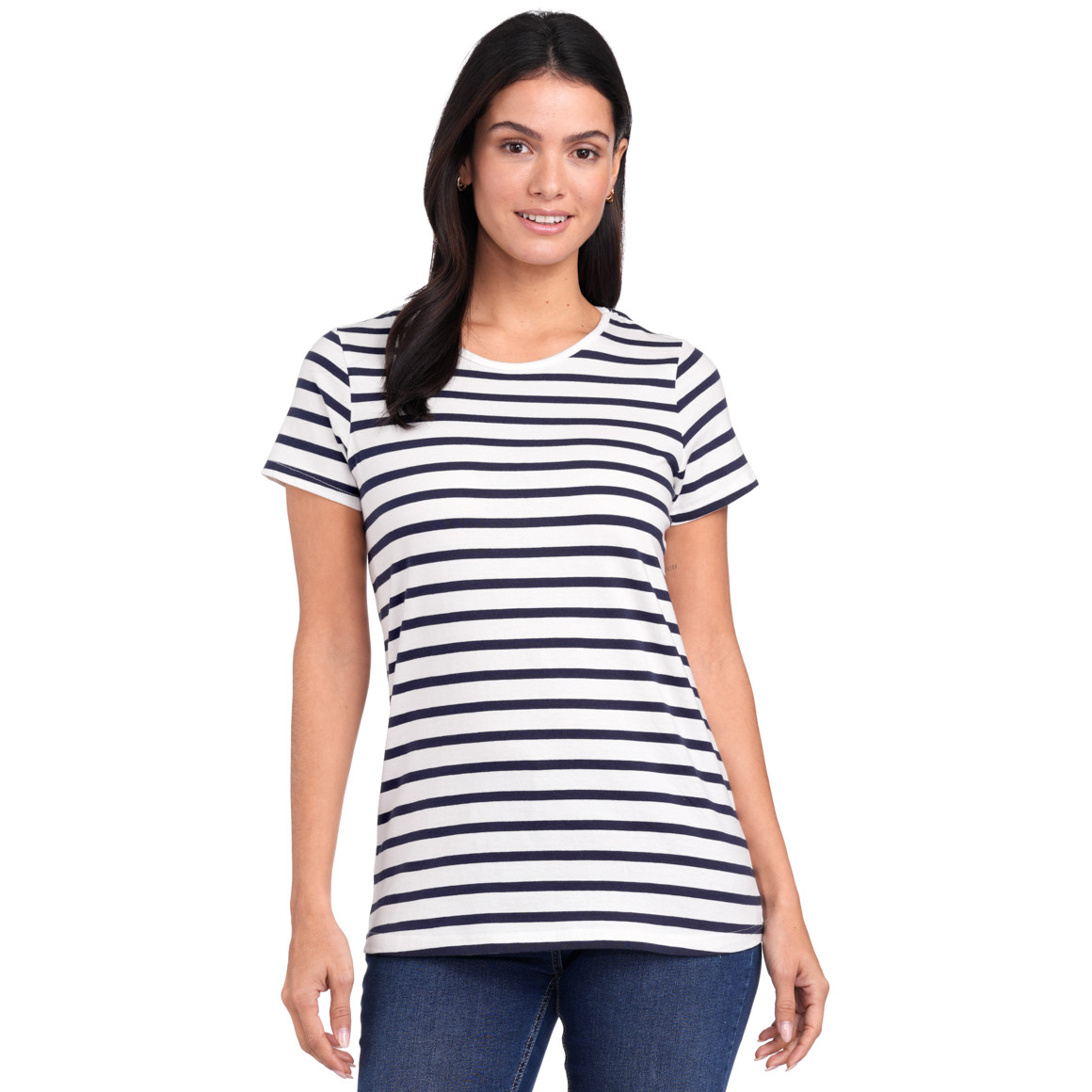 Famy 3 Damen T-Shirts in verschiedenen Dessins dunkelblau / hellblau / weiss
