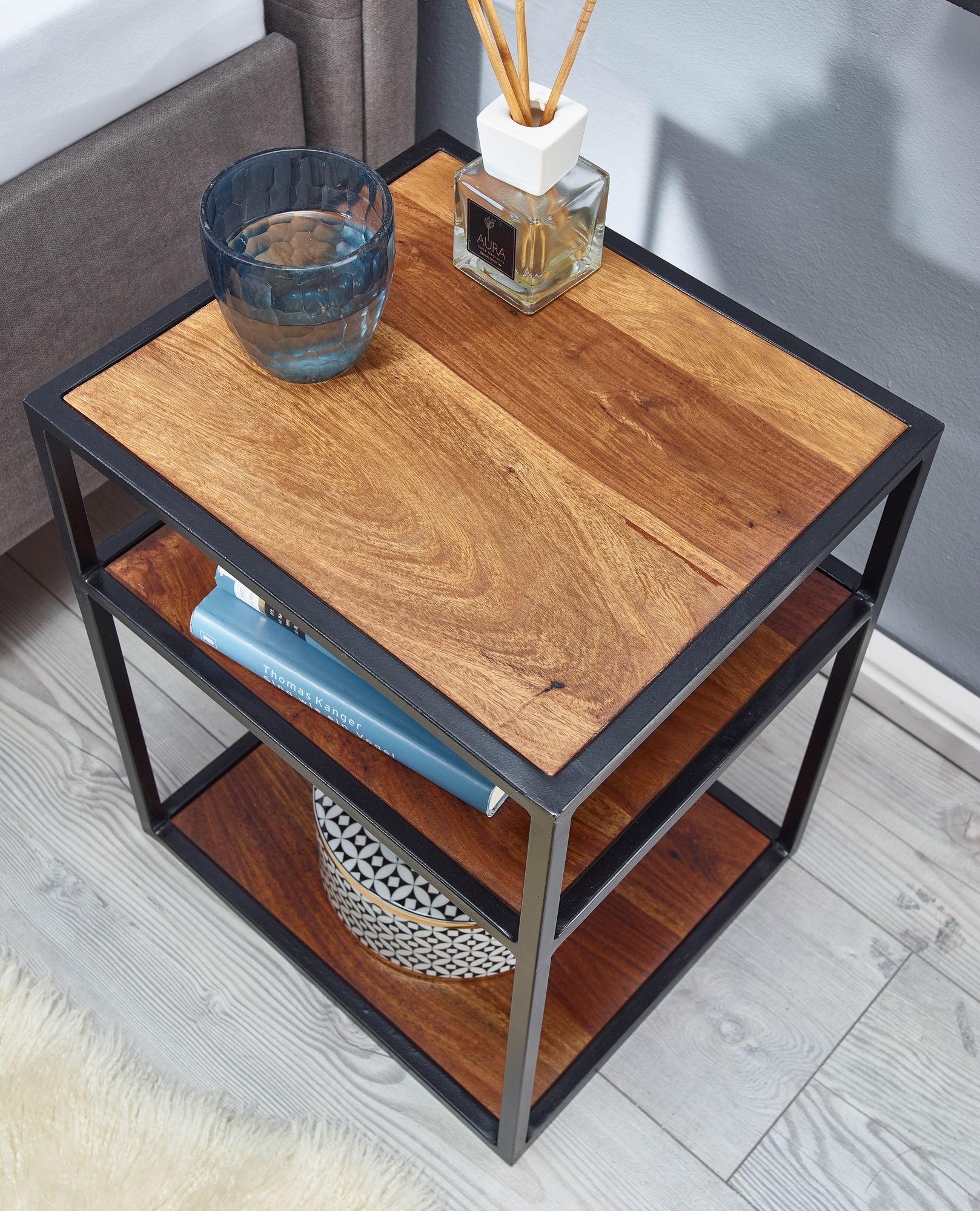 Nachttisch FineBuy Beistelltisch Boxspringbett Holz Massiv 40x50x35 cm Tisch